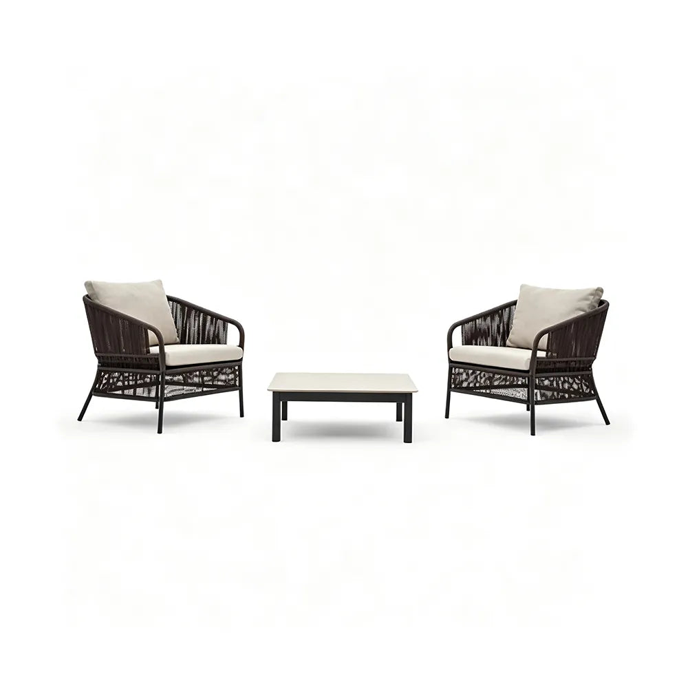 SOLARA Outdoor Lounge Set - 2 Woven Chairs with Square Coffee Table Aluminium Alloy Frame High Temperature Coating Patio Furniture - Black