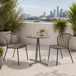 SOLARA Outdoor Bistro Set - Round Table with 2 Armless Chairs Aluminium Alloy Frame High Temperature Coating Patio Furniture - Grey