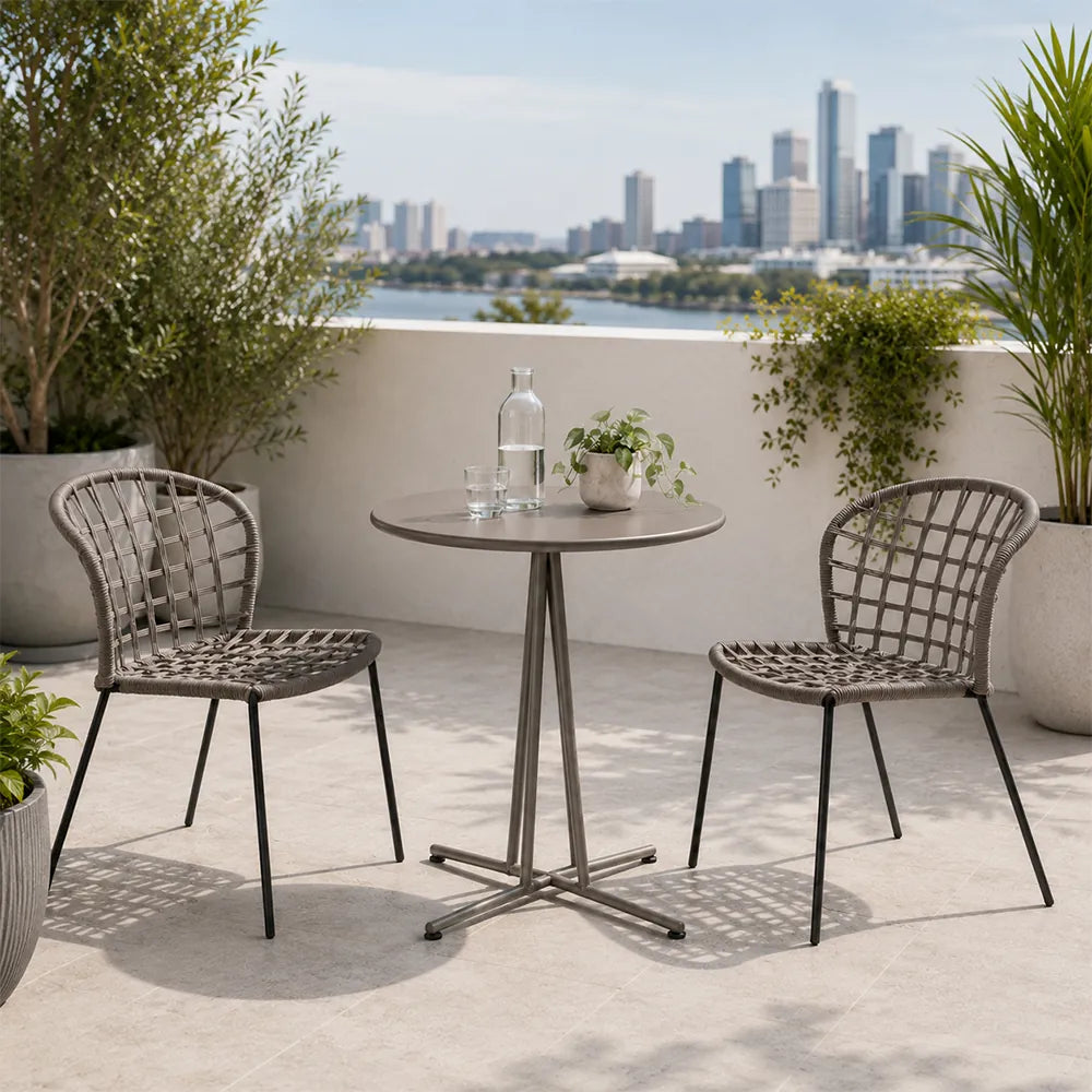 SOLARA Outdoor Bistro Set - Round Table with 2 Armless Chairs Aluminium Alloy Frame High Temperature Coating Patio Furniture - Grey