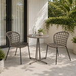 SOLARA Outdoor Bistro Set - Round Table with 2 Armless Chairs Aluminium Alloy Frame High Temperature Coating Patio Furniture - Grey