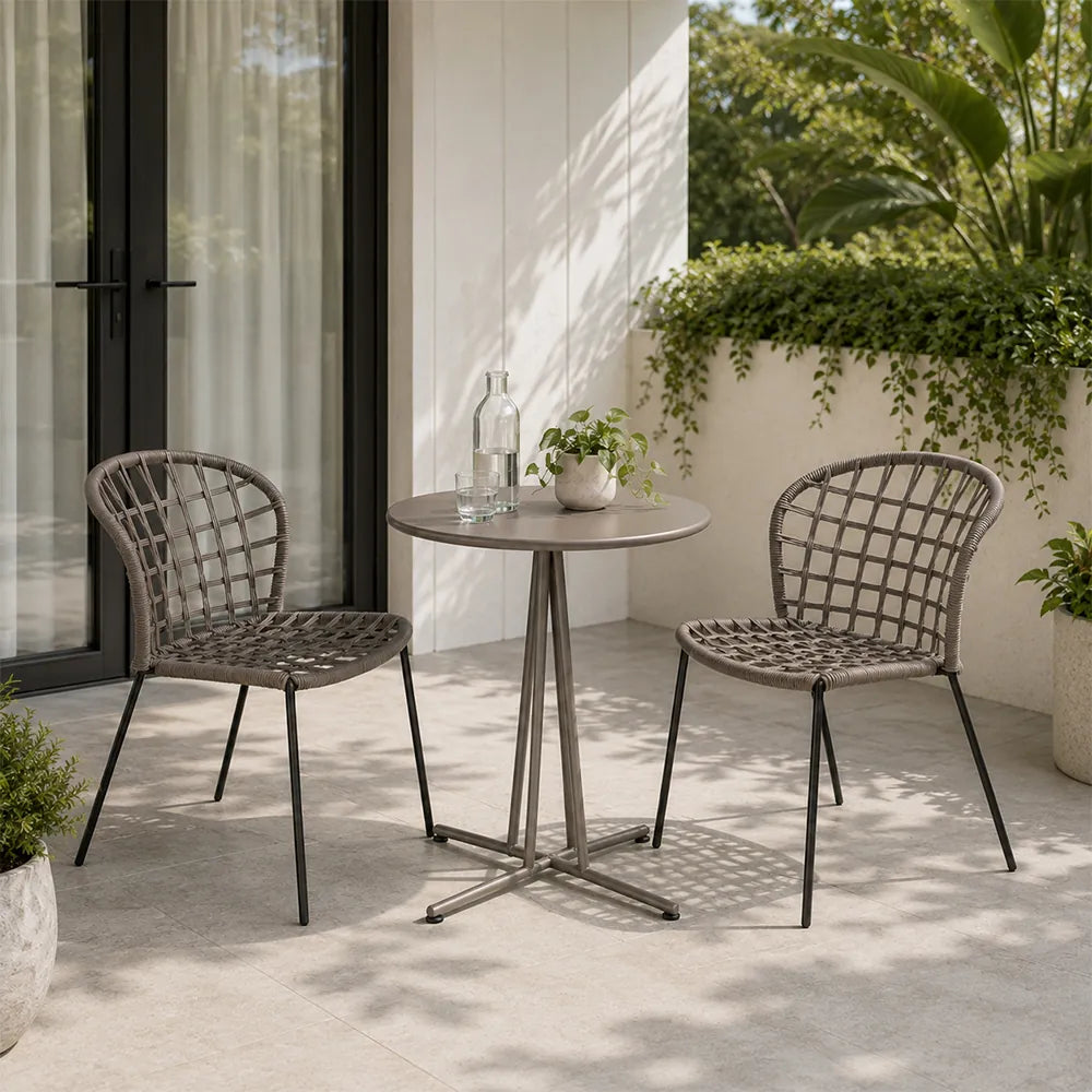 SOLARA Outdoor Bistro Set - Round Table with 2 Armless Chairs Aluminium Alloy Frame High Temperature Coating Patio Furniture - Grey