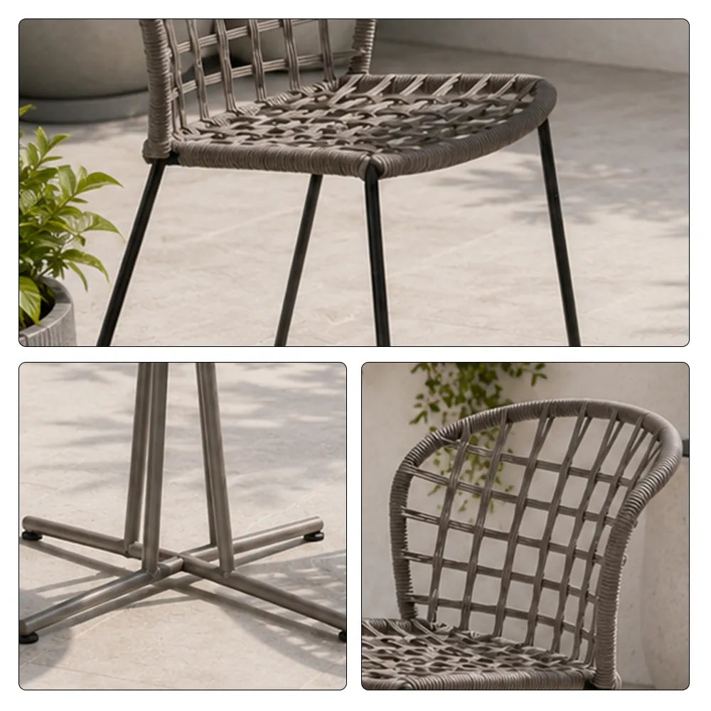 SOLARA Outdoor Bistro Set - Round Table with 2 Armless Chairs Aluminium Alloy Frame High Temperature Coating Patio Furniture - Grey