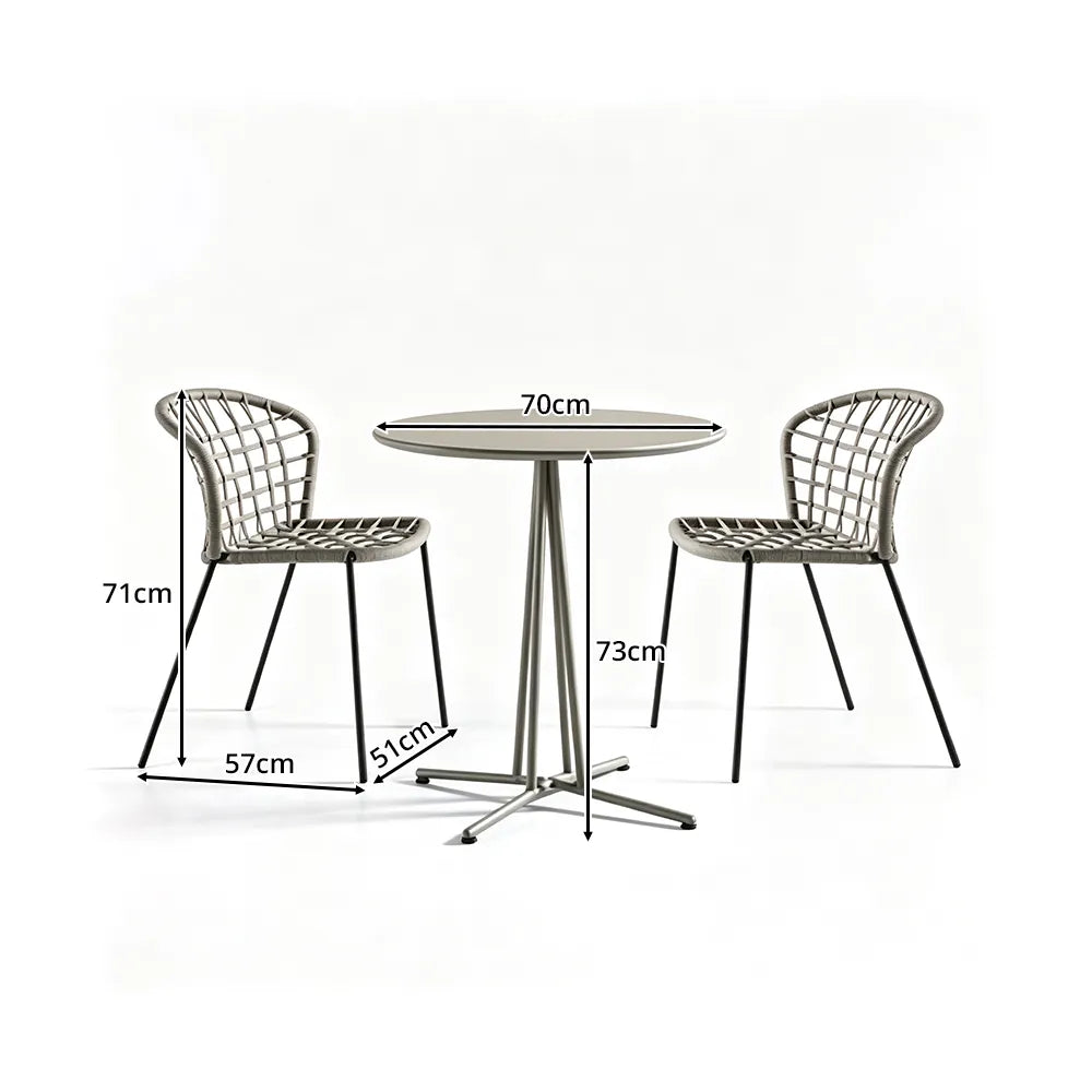 SOLARA Outdoor Bistro Set - Round Table with 2 Armless Chairs Aluminium Alloy Frame High Temperature Coating Patio Furniture - Grey