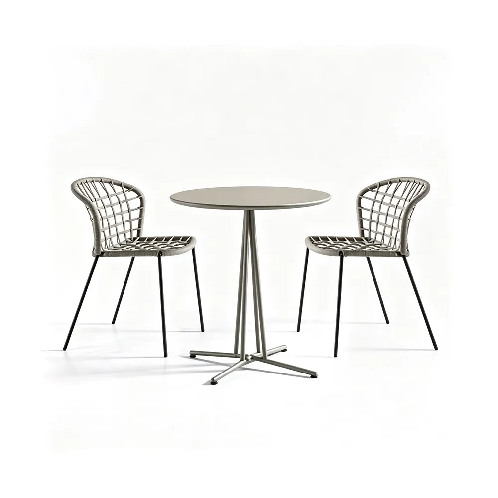 SOLARA Outdoor Bistro Set - Round Table with 2 Armless Chairs Aluminium Alloy Frame High Temperature Coating Patio Furniture - Grey