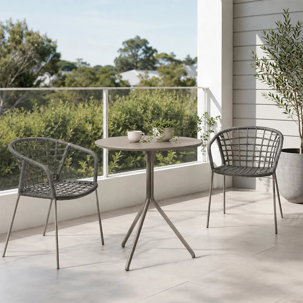 SOLARA Outdoor Bistro Set - Round Table with 2 Armless Chairs Aluminium Alloy Frame High Temperature Coating Patio Furniture - Grey（副本）