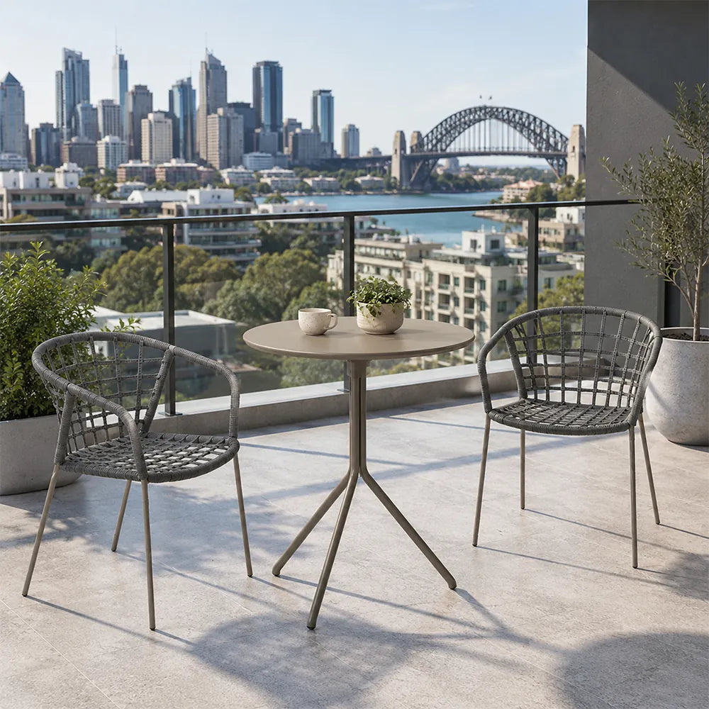 SOLARA Outdoor Bistro Set - Round Table with 2 Armless Chairs Aluminium Alloy Frame High Temperature Coating Patio Furniture - Grey（副本）