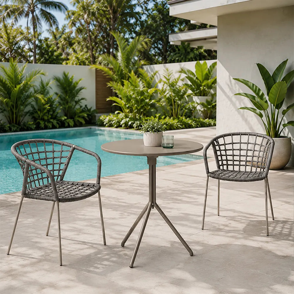 SOLARA Outdoor Bistro Set - Round Table with 2 Armless Chairs Aluminium Alloy Frame High Temperature Coating Patio Furniture - Grey（副本）