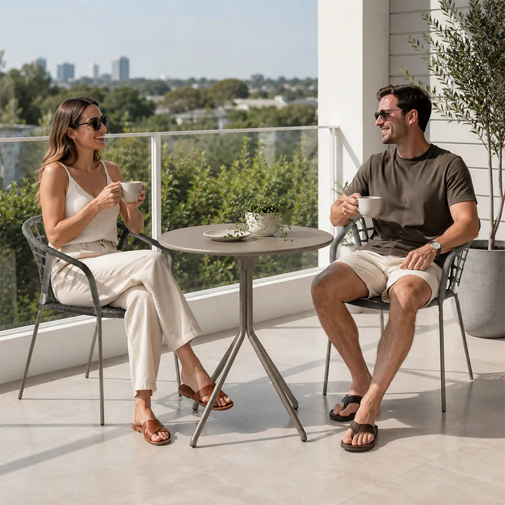 SOLARA Outdoor Bistro Set - Round Table with 2 Armless Chairs Aluminium Alloy Frame High Temperature Coating Patio Furniture - Grey（副本）