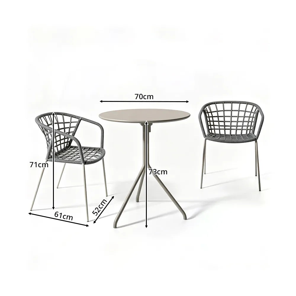 SOLARA Outdoor Bistro Set - Round Table with 2 Armless Chairs Aluminium Alloy Frame High Temperature Coating Patio Furniture - Grey（副本）