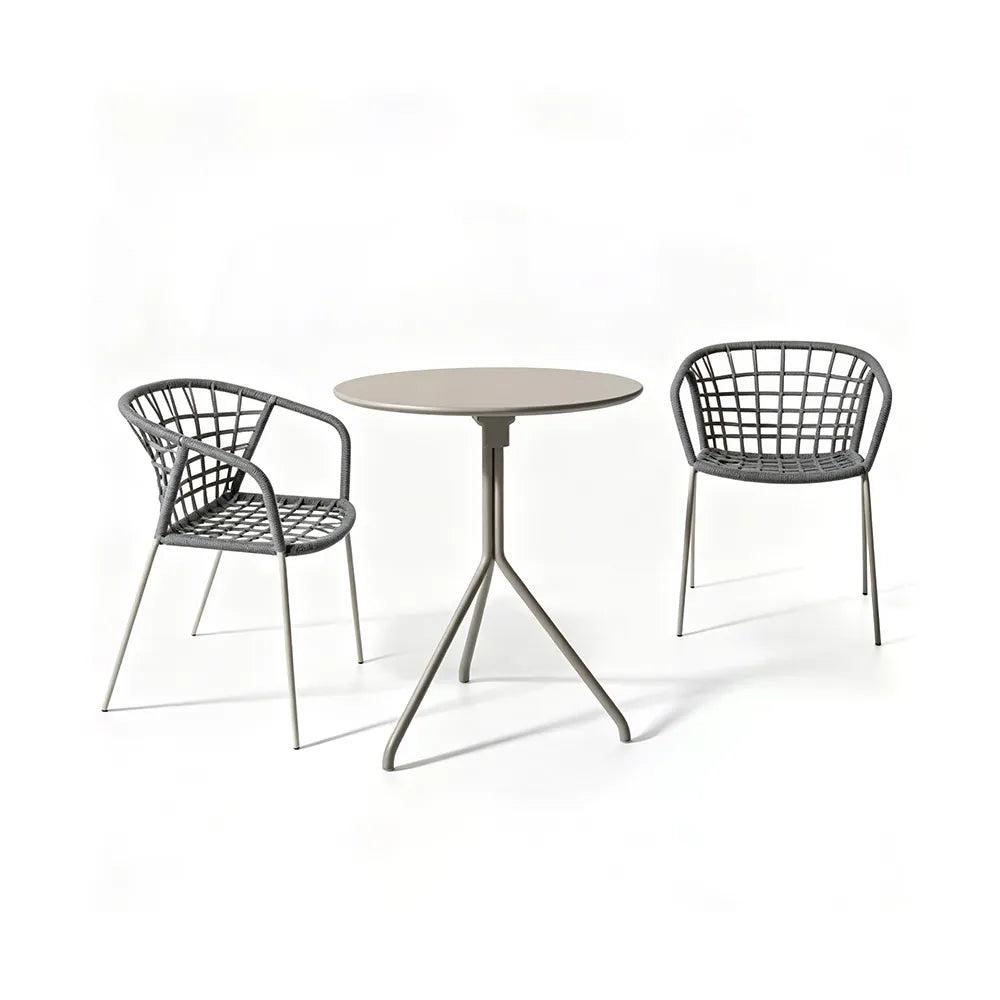SOLARA Outdoor Bistro Set - Round Table with 2 Armless Chairs Aluminium Alloy Frame High Temperature Coating Patio Furniture - Grey（副本）