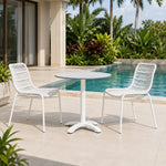 SOLARA Outdoor Bistro Set - 2 Armless Woven Chairs with Round Sintered Stone Table Modern Patio Furniture for Garden Leisure Spaces - White