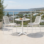SOLARA Outdoor Bistro Set - 2 Armless Woven Chairs with Round Sintered Stone Table Modern Patio Furniture for Garden Leisure Spaces - White