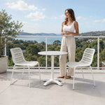 SOLARA Outdoor Bistro Set - 2 Armless Woven Chairs with Round Sintered Stone Table Modern Patio Furniture for Garden Leisure Spaces - White
