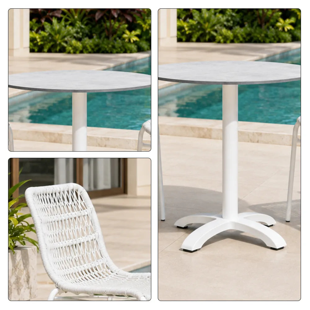 SOLARA Outdoor Bistro Set - 2 Armless Woven Chairs with Round Sintered Stone Table Modern Patio Furniture for Garden Leisure Spaces - White