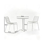 SOLARA Outdoor Bistro Set - 2 Armless Woven Chairs with Round Sintered Stone Table Modern Patio Furniture for Garden Leisure Spaces - White