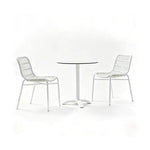SOLARA Outdoor Bistro Set - 2 Armless Woven Chairs with Round Sintered Stone Table Modern Patio Furniture for Garden Leisure Spaces - White