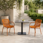 SOLARA Outdoor Bistro Set - 2 Armless Woven Chairs with Round Sintered Stone Table Modern Patio Furniture for Garden Leisure Spaces - Orange