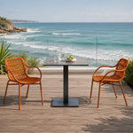SOLARA Outdoor Bistro Set - 2 Armless Woven Chairs with Round Sintered Stone Table Modern Patio Furniture for Garden Leisure Spaces - Orange