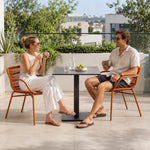 SOLARA Outdoor Bistro Set - 2 Armless Woven Chairs with Round Sintered Stone Table Modern Patio Furniture for Garden Leisure Spaces - Orange