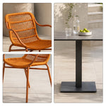 SOLARA Outdoor Bistro Set - 2 Armless Woven Chairs with Round Sintered Stone Table Modern Patio Furniture for Garden Leisure Spaces - Orange