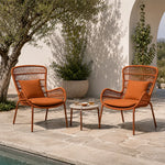 SOLARA Outdoor Lounge Set - 2 High Back Woven Chairs with Sintered Stone Side Table Modern Patio Furniture for Garden Leisure Spaces - Orange