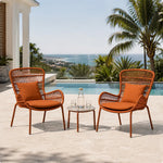 SOLARA Outdoor Lounge Set - 2 High Back Woven Chairs with Sintered Stone Side Table Modern Patio Furniture for Garden Leisure Spaces - Orange
