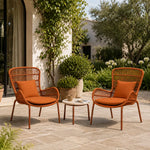 SOLARA Outdoor Lounge Set - 2 High Back Woven Chairs with Sintered Stone Side Table Modern Patio Furniture for Garden Leisure Spaces - Orange