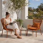 SOLARA Outdoor Lounge Set - 2 High Back Woven Chairs with Sintered Stone Side Table Modern Patio Furniture for Garden Leisure Spaces - Orange