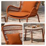 SOLARA Outdoor Lounge Set - 2 High Back Woven Chairs with Sintered Stone Side Table Modern Patio Furniture for Garden Leisure Spaces - Orange