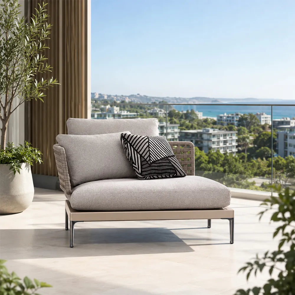 SOLARA Outdoor Corner Sofa - Single Seat Aluminium Alloy Frame Woven Design Patio Lounge Chair for Garden Balcony Leisure Spaces - Grey
