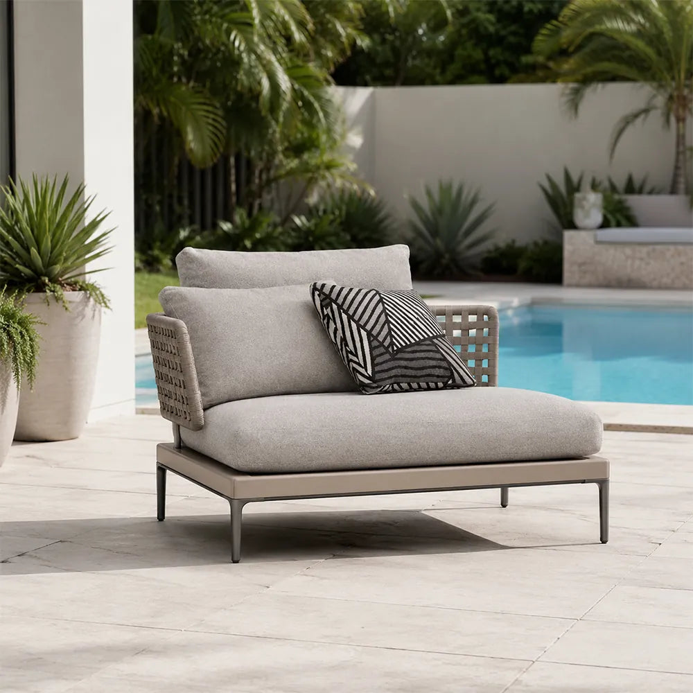 SOLARA Outdoor Corner Sofa - Single Seat Aluminium Alloy Frame Woven Design Patio Lounge Chair for Garden Balcony Leisure Spaces - Grey