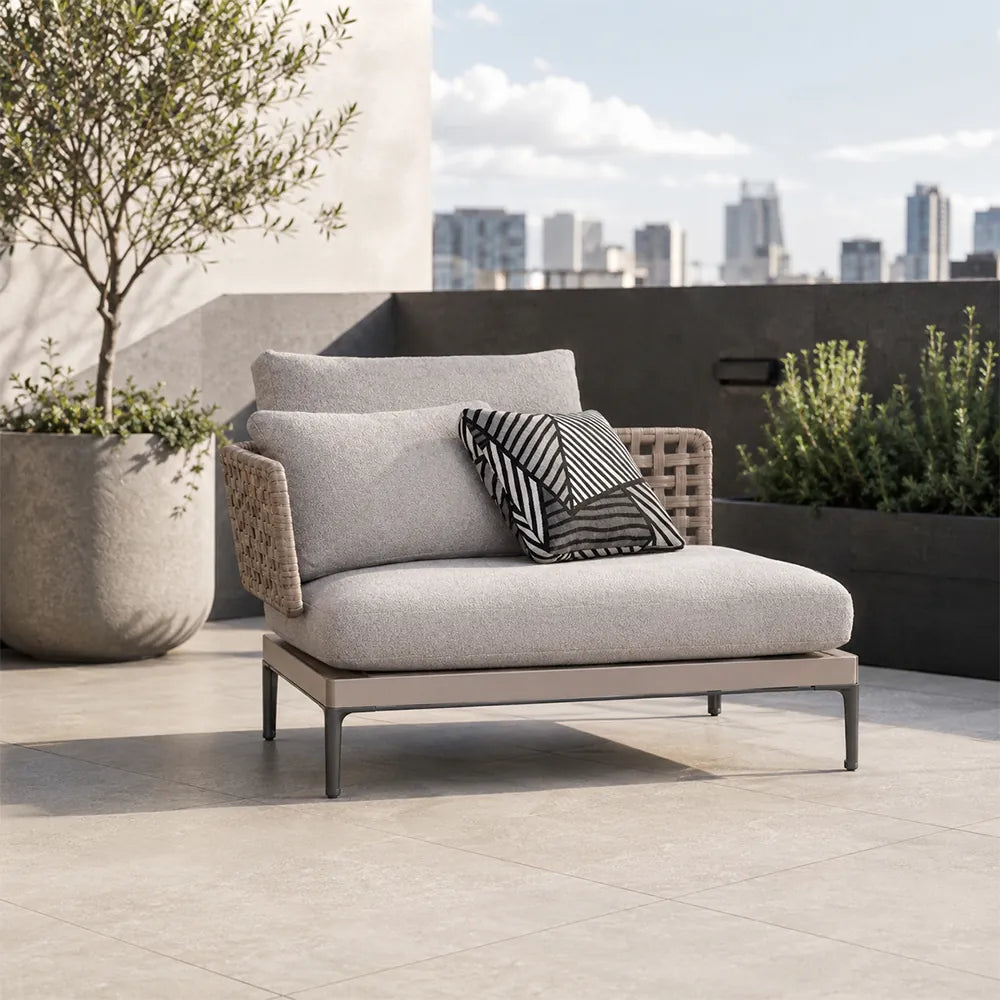 SOLARA Outdoor Corner Sofa - Single Seat Aluminium Alloy Frame Woven Design Patio Lounge Chair for Garden Balcony Leisure Spaces - Grey