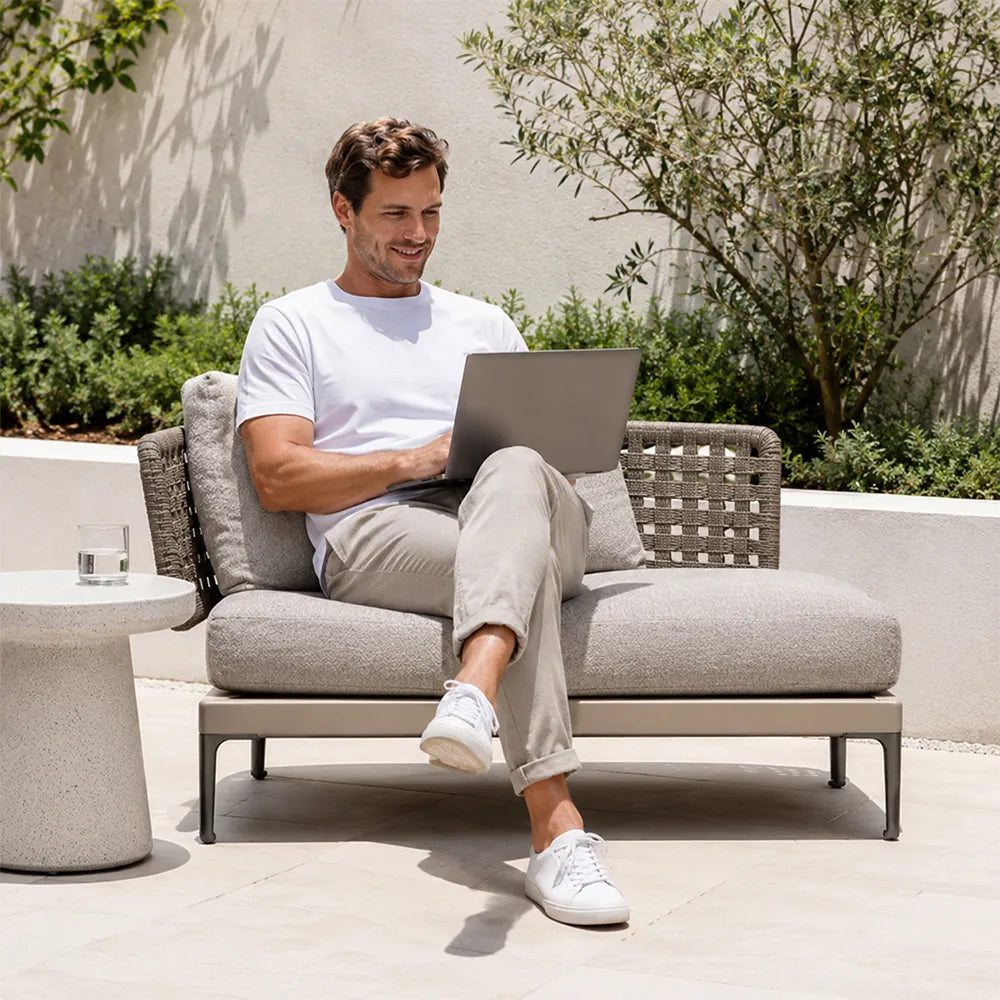 SOLARA Outdoor Corner Sofa - Single Seat Aluminium Alloy Frame Woven Design Patio Lounge Chair for Garden Balcony Leisure Spaces - Grey