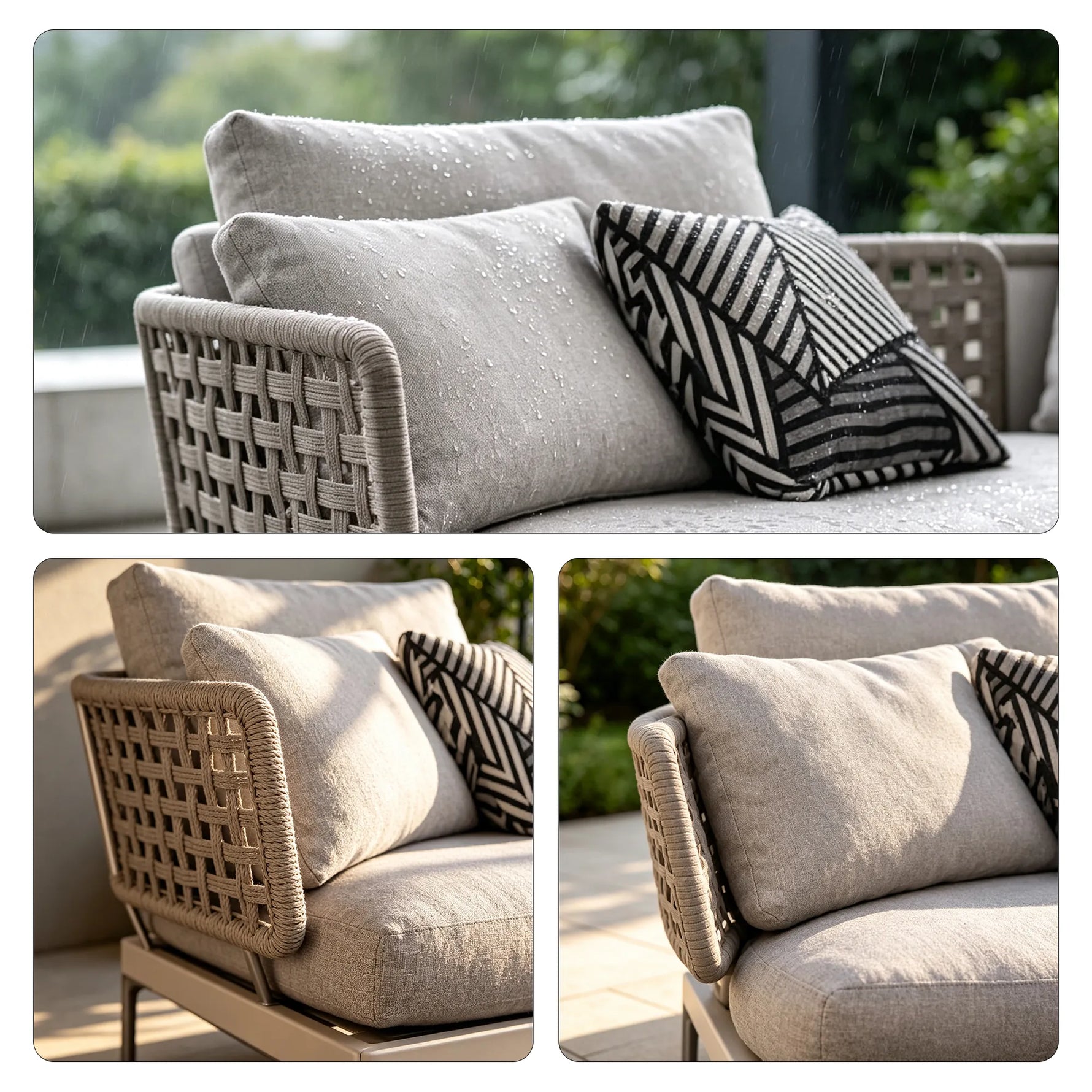 SOLARA Outdoor Corner Sofa - Single Seat Aluminium Alloy Frame Woven Design Patio Lounge Chair for Garden Balcony Leisure Spaces - Grey