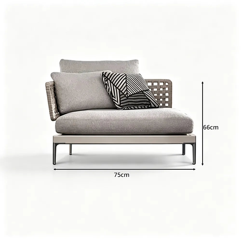 SOLARA Outdoor Corner Sofa - Single Seat Aluminium Alloy Frame Woven Design Patio Lounge Chair for Garden Balcony Leisure Spaces - Grey