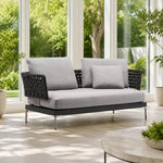 SOLARA Outdoor Sofa - 2 Seater Woven Lounge Chair Aluminium Alloy Frame Patio Furniture for Garden Balcony Leisure Spaces - Grey