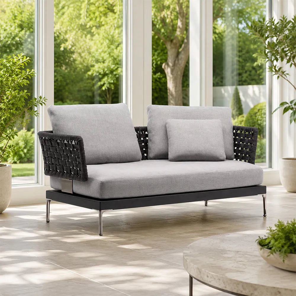SOLARA Outdoor Sofa - 2 Seater Woven Lounge Chair Aluminium Alloy Frame Patio Furniture for Garden Balcony Leisure Spaces - Grey