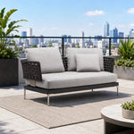 SOLARA Outdoor Sofa - 2 Seater Woven Lounge Chair Aluminium Alloy Frame Patio Furniture for Garden Balcony Leisure Spaces - Grey