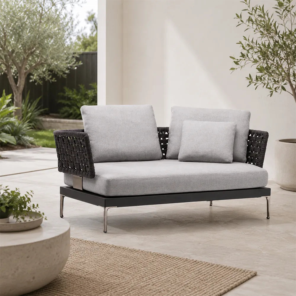 SOLARA Outdoor Sofa - 2 Seater Woven Lounge Chair Aluminium Alloy Frame Patio Furniture for Garden Balcony Leisure Spaces - Grey