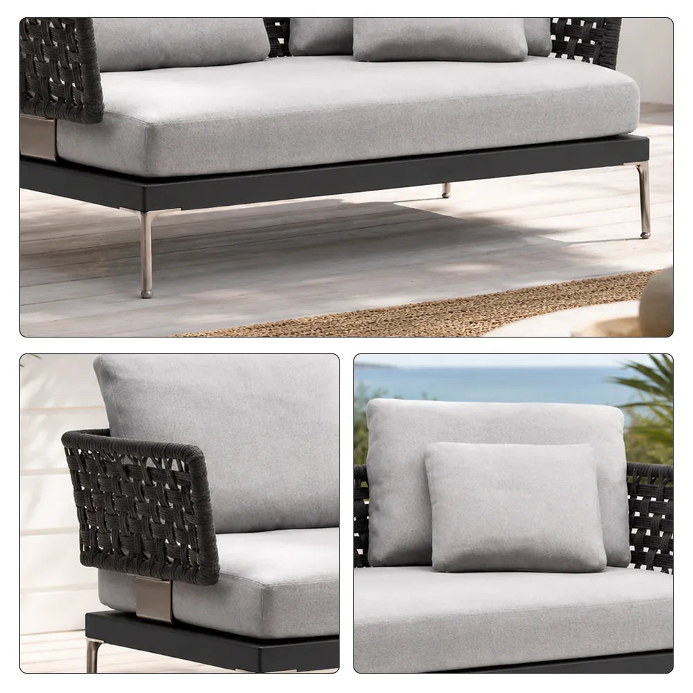 SOLARA Outdoor Sofa - 2 Seater Woven Lounge Chair Aluminium Alloy Frame Patio Furniture for Garden Balcony Leisure Spaces - Grey