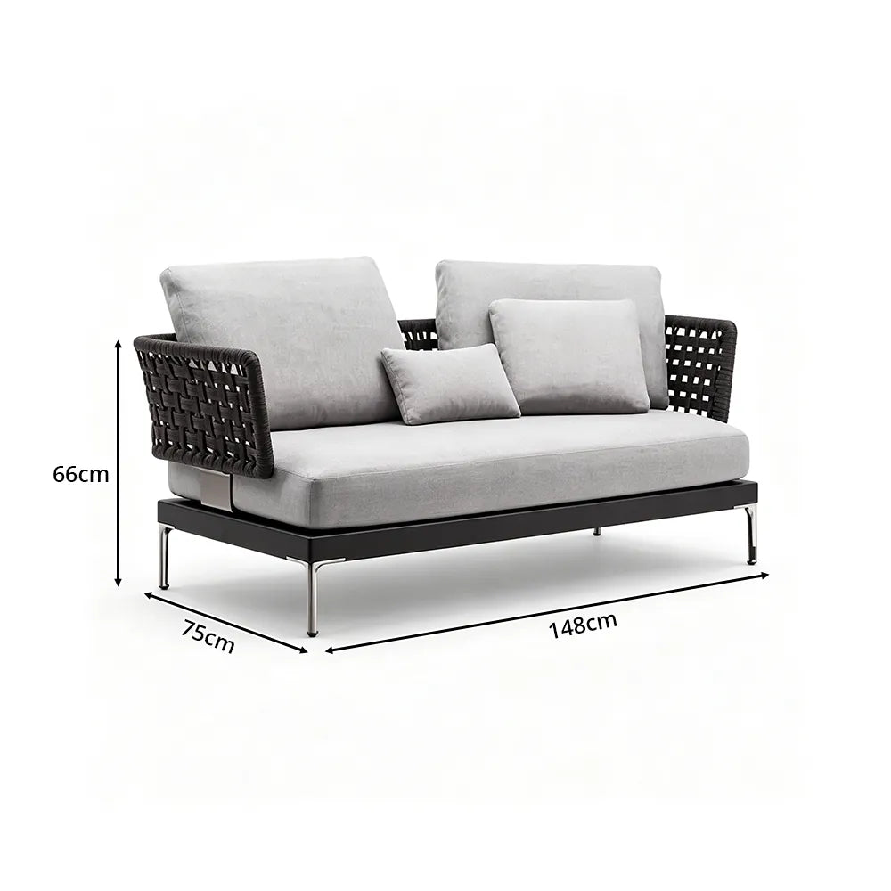 SOLARA Outdoor Sofa - 2 Seater Woven Lounge Chair Aluminium Alloy Frame Patio Furniture for Garden Balcony Leisure Spaces - Grey