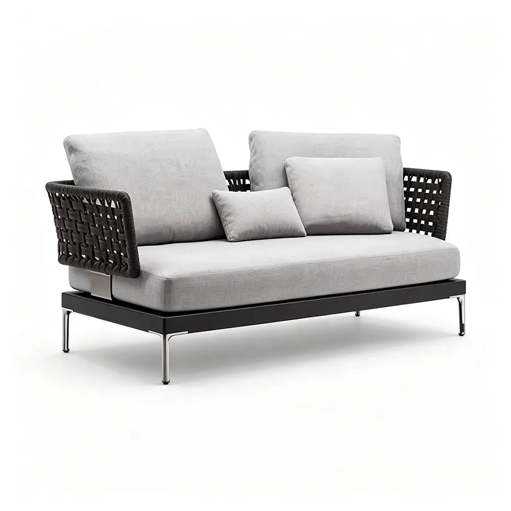 SOLARA Outdoor Sofa - 2 Seater Woven Lounge Chair Aluminium Alloy Frame Patio Furniture for Garden Balcony Leisure Spaces - Grey