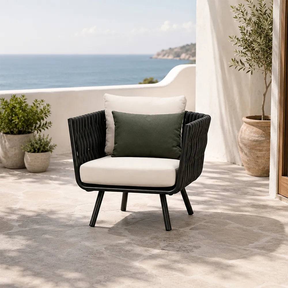SOLARA Outdoor Lounge Chair - Single Seat Woven Sofa Aluminium Alloy Frame Patio Furniture for Garden Balcony Leisure Spaces - Dark Grey