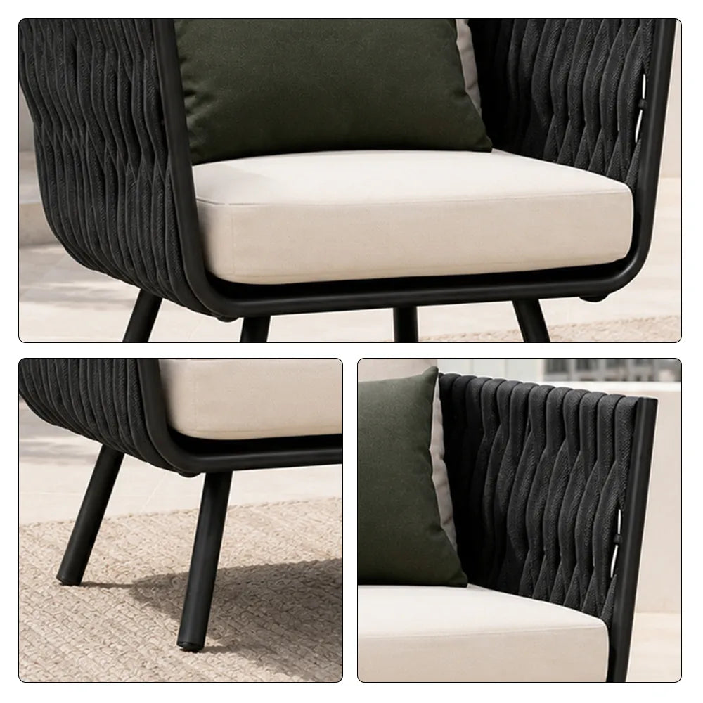 SOLARA Outdoor Lounge Chair - Single Seat Woven Sofa Aluminium Alloy Frame Patio Furniture for Garden Balcony Leisure Spaces - Dark Grey