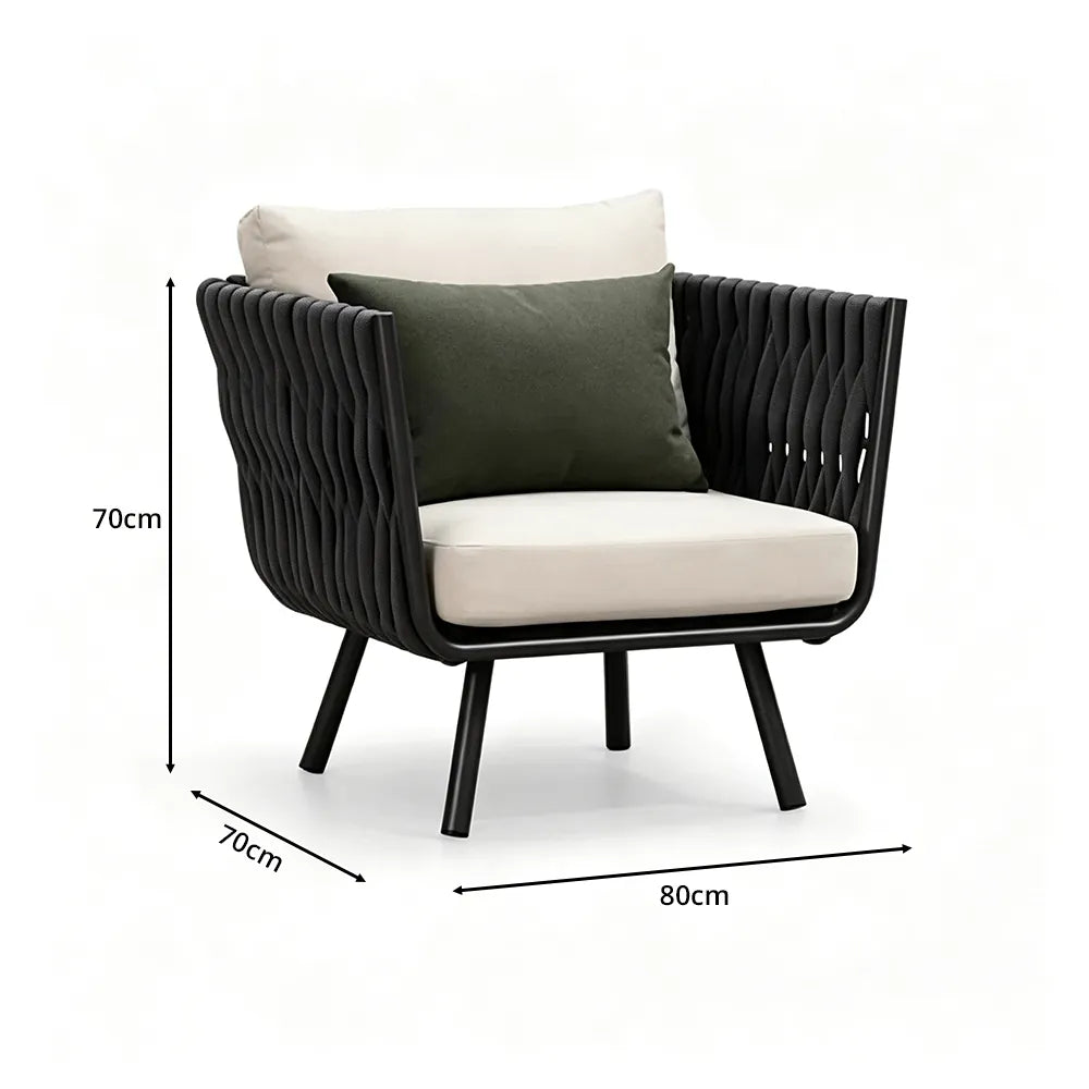 SOLARA Outdoor Lounge Chair - Single Seat Woven Sofa Aluminium Alloy Frame Patio Furniture for Garden Balcony Leisure Spaces - Dark Grey