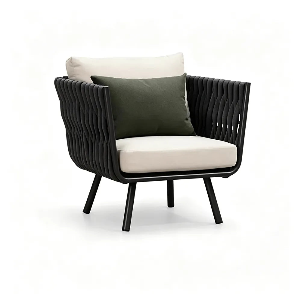 SOLARA Outdoor Lounge Chair - Single Seat Woven Sofa Aluminium Alloy Frame Patio Furniture for Garden Balcony Leisure Spaces - Dark Grey