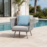 SOLARA Outdoor Lounge Chair - Single Seat Woven Sofa Aluminium Alloy Frame Patio Furniture for Garden Balcony Leisure Spaces - Light Grey