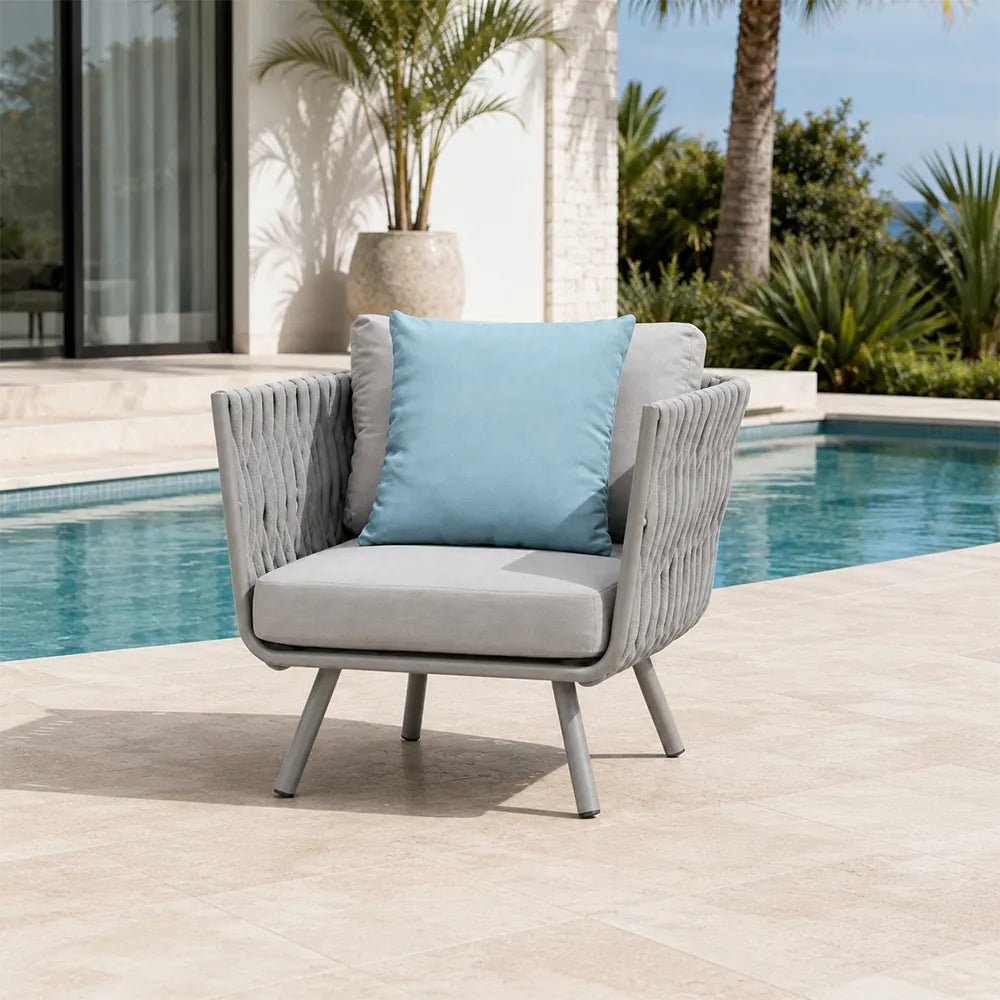 SOLARA Outdoor Lounge Chair - Single Seat Woven Sofa Aluminium Alloy Frame Patio Furniture for Garden Balcony Leisure Spaces - Light Grey