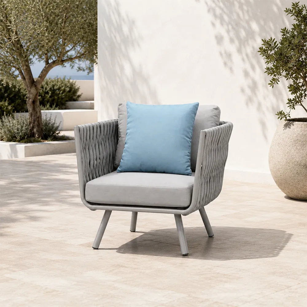SOLARA Outdoor Lounge Chair - Single Seat Woven Sofa Aluminium Alloy Frame Patio Furniture for Garden Balcony Leisure Spaces - Light Grey