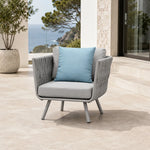 SOLARA Outdoor Lounge Chair - Single Seat Woven Sofa Aluminium Alloy Frame Patio Furniture for Garden Balcony Leisure Spaces - Light Grey